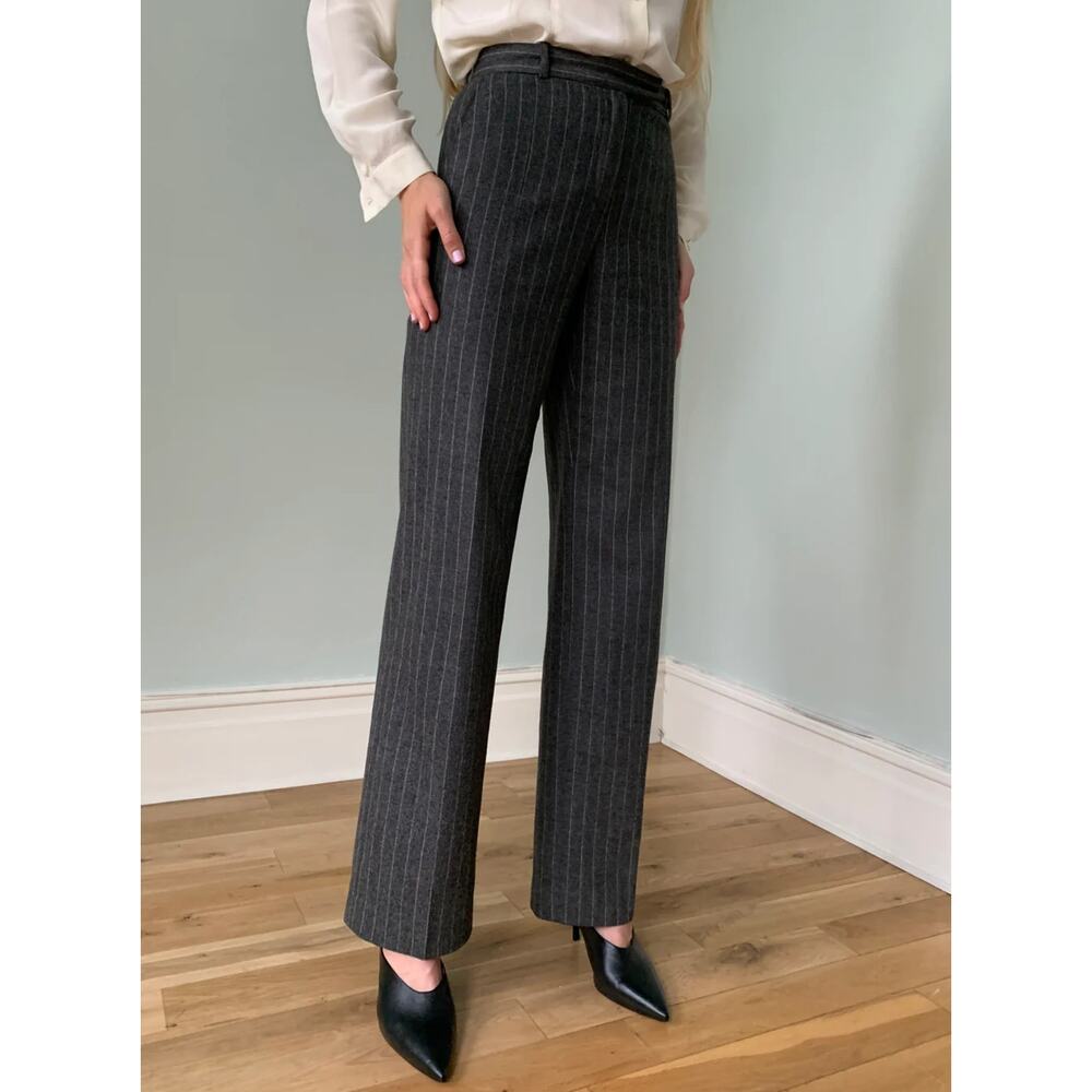 Armani Collezioni Charcoal Pinstripe Wool Straight Leg Trouser Dress Pants Sz 6